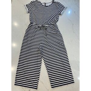 Old Navy Nautical Striped Jumpsuit Womens Large Navy White Wide Leg Short Sleeve